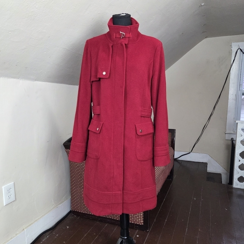 VTG Oscar de la Renta Red Wool Cashmere Coat Size 14 Belted Collar Detail